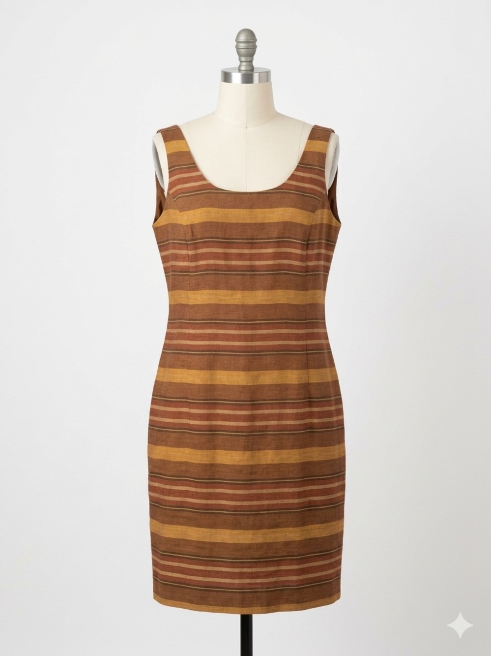 Vintage 90s Jones New York Striped Brown Linen Tank Dress Brown 6